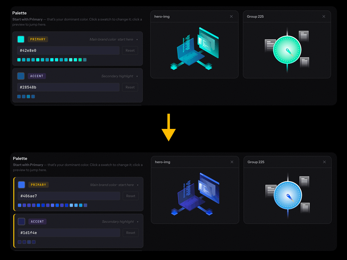 Color Swap editor — Freepik SVG illustration auto-grouped into brand palette